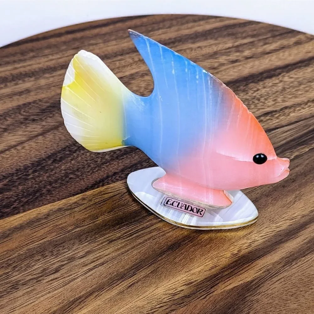 Retro Marble Ecuadorian Fish Figurine Pink Blue Yellow